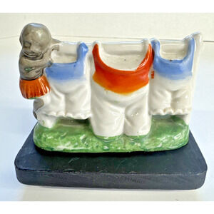 Vintage Japanese Lusterware Collectible Match-Toothpick Holder Clothesline 1938